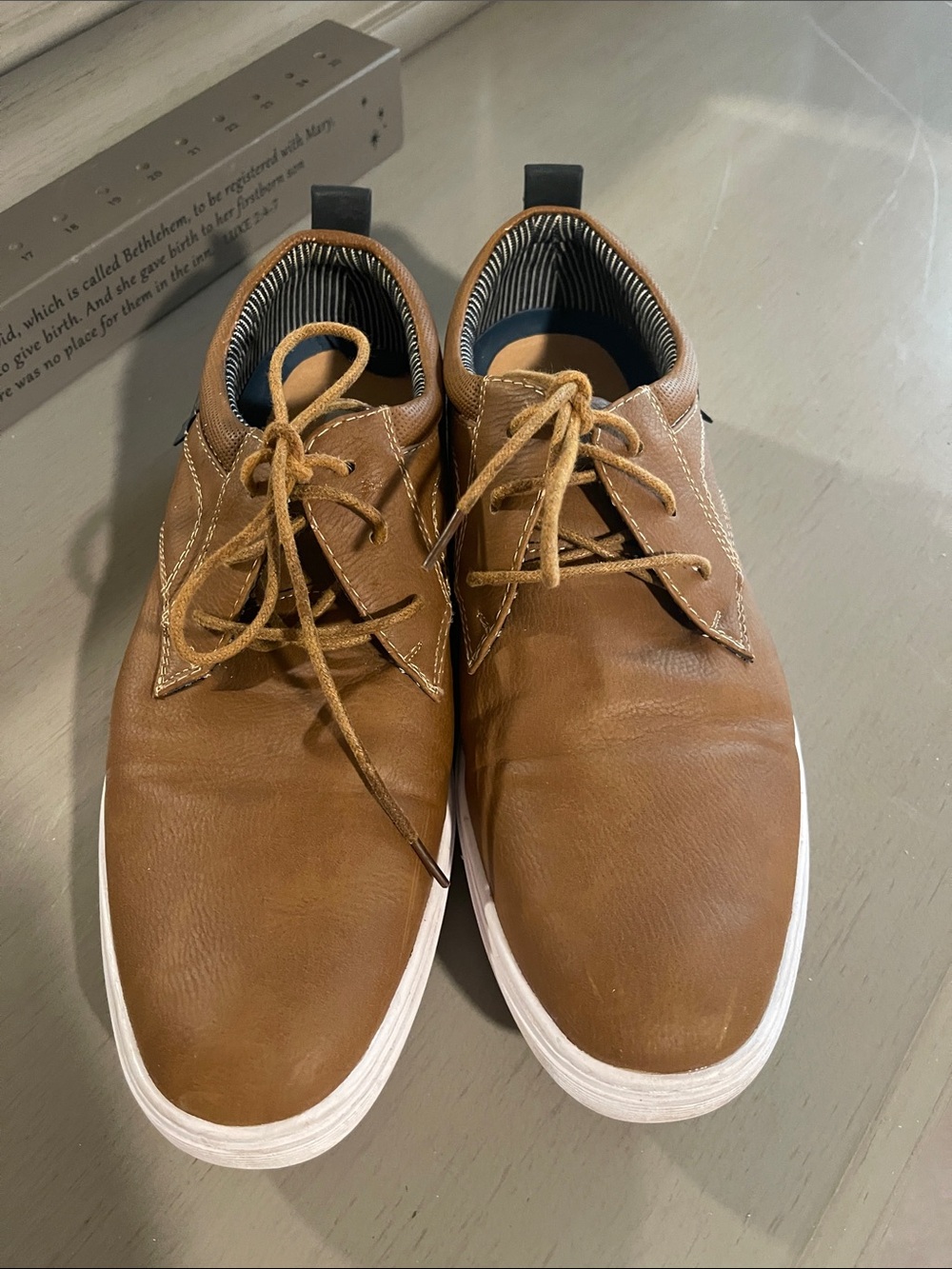 Steve Madden Tan Leather Derby Sneakers with White Sole “Instax”